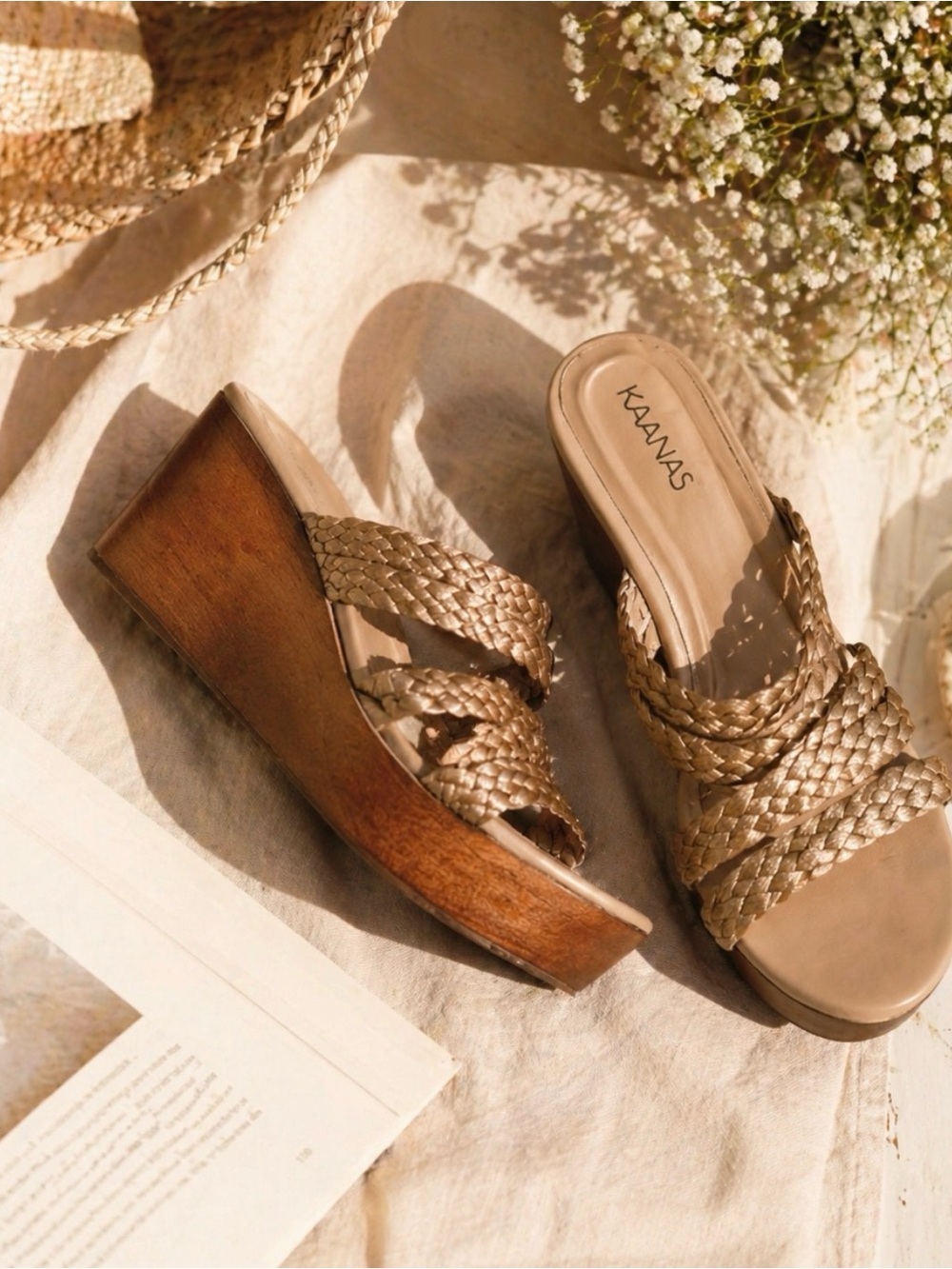 Kaanas Providencia Raffia Straw Strappy Wood Wedge Platform Sandals 10